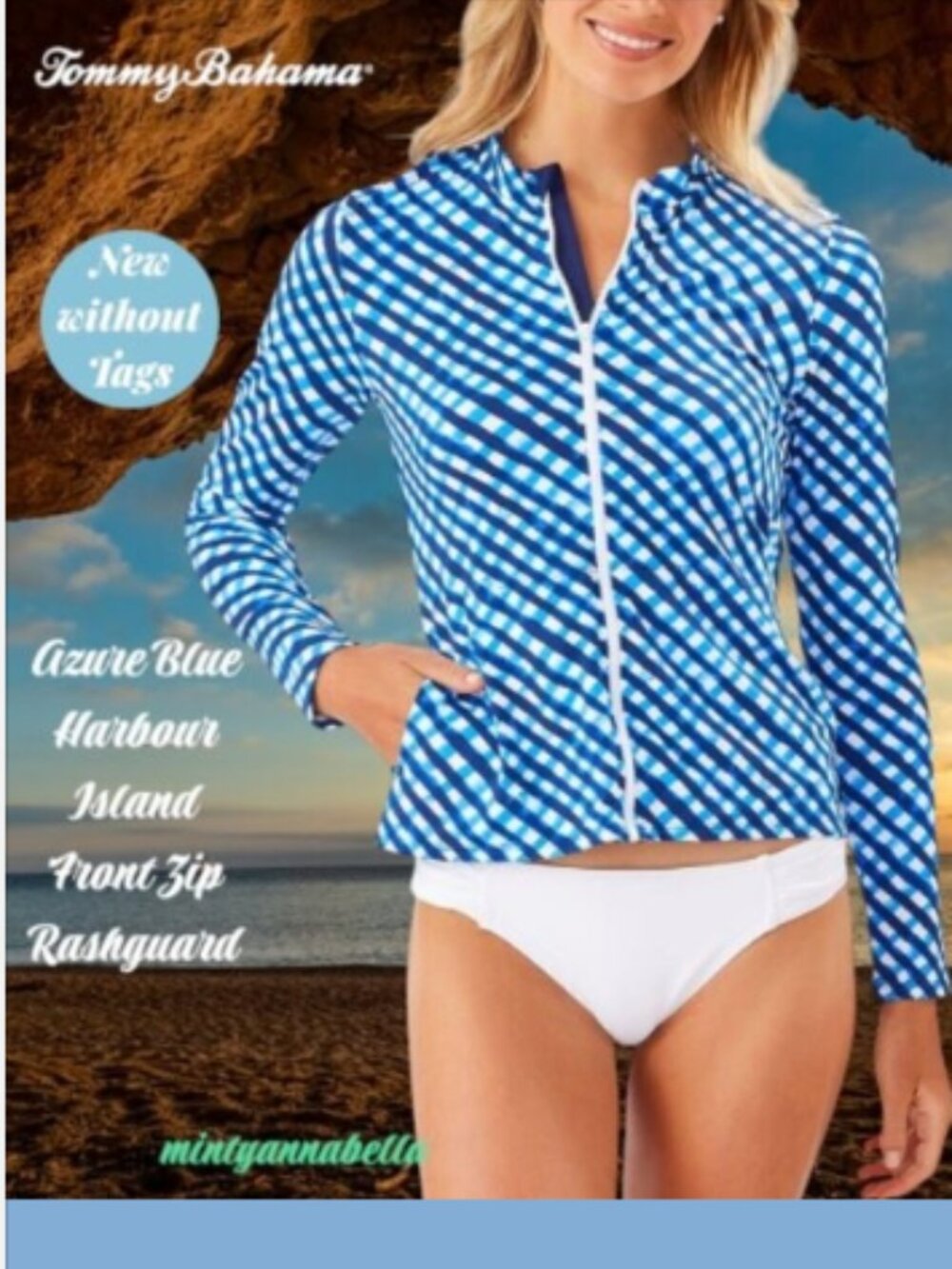 Tommy Bahama✨️Azure Blue Harbour Island Front Zip Rashguard